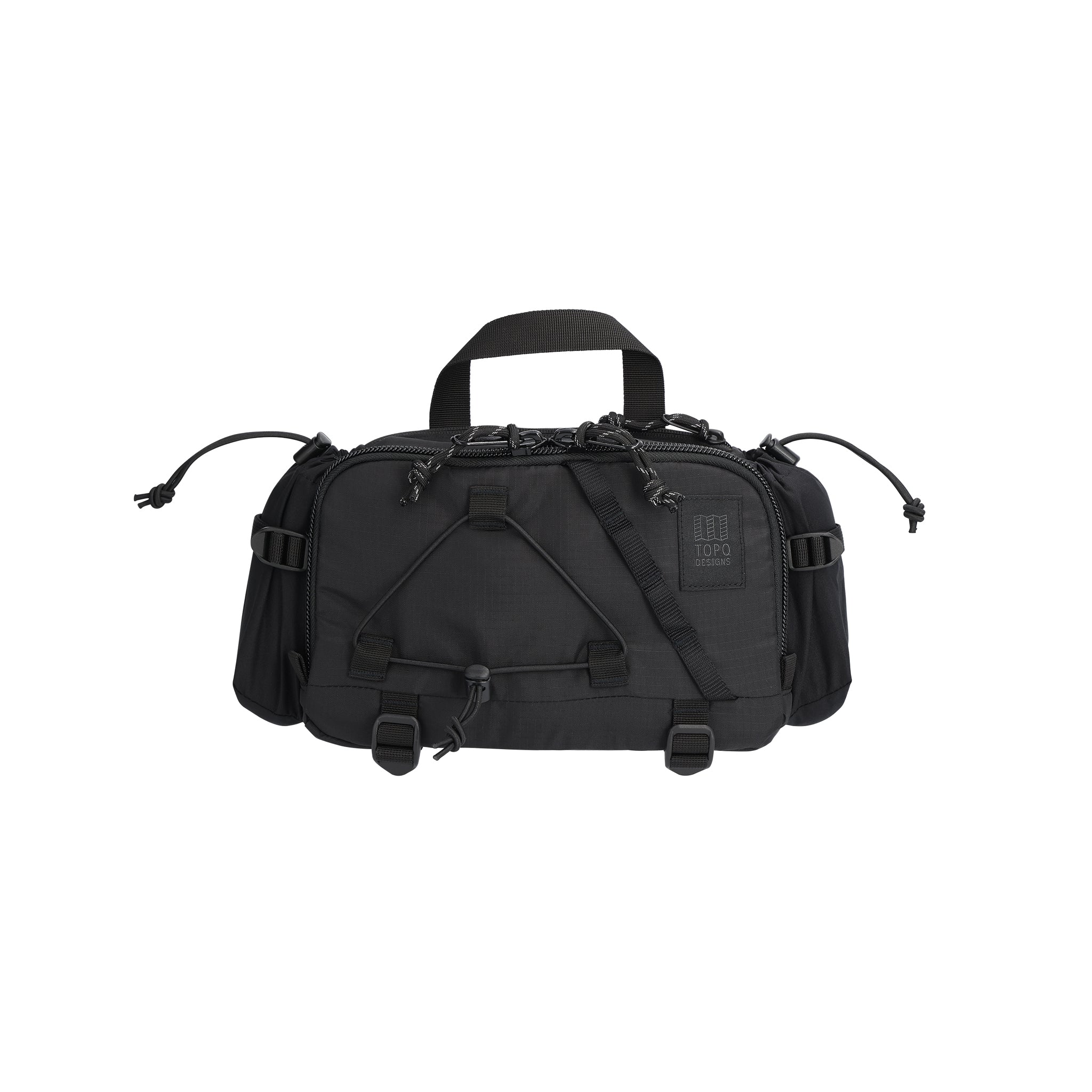 Front View of Topo Designs Mountain Hydro Hip Pack in "Black"