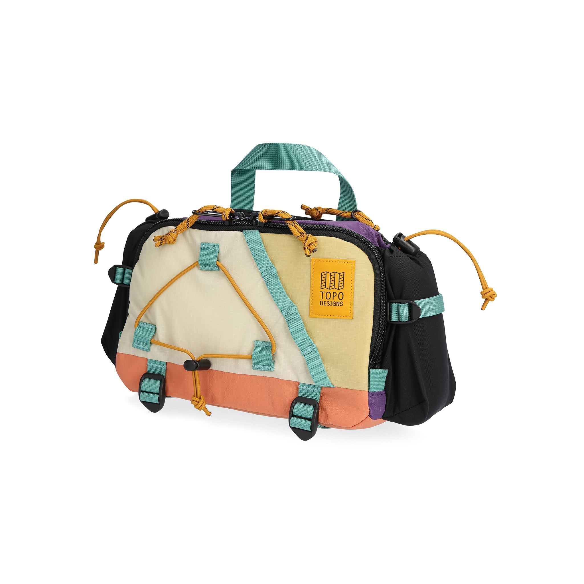 Front View of Topo Designs Mountain Hydro Hip Pack in "Loganberry / Bone White"