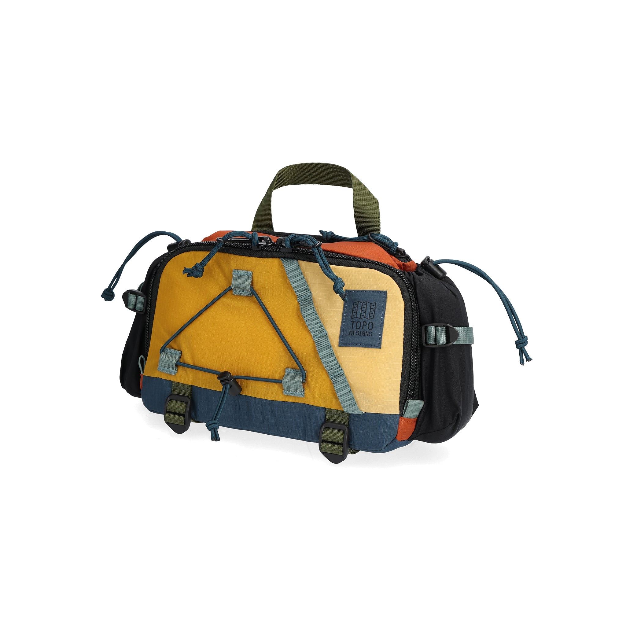 Front View of Topo Designs Mountain Hydro Hip Pack in "Mustard / Clay"