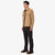 General Topo Designs Men's recycled sustainable Wool Shirt in "Camel" brown on model side.