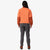 Back shot of Topo Designs Women's Mountain Fleece Pullover in "Rust / brick" pink orange on model.