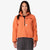 Front shot of Topo Designs Women's Mountain Fleece Pullover in "Rust / brick" pink orange on model.