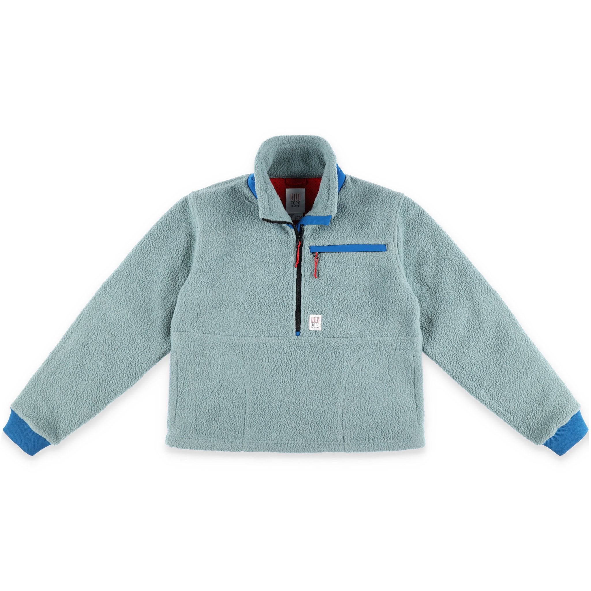 Topo Designs Women's Mountain Fleece Pullover in "Slate Blue / Light Mint".