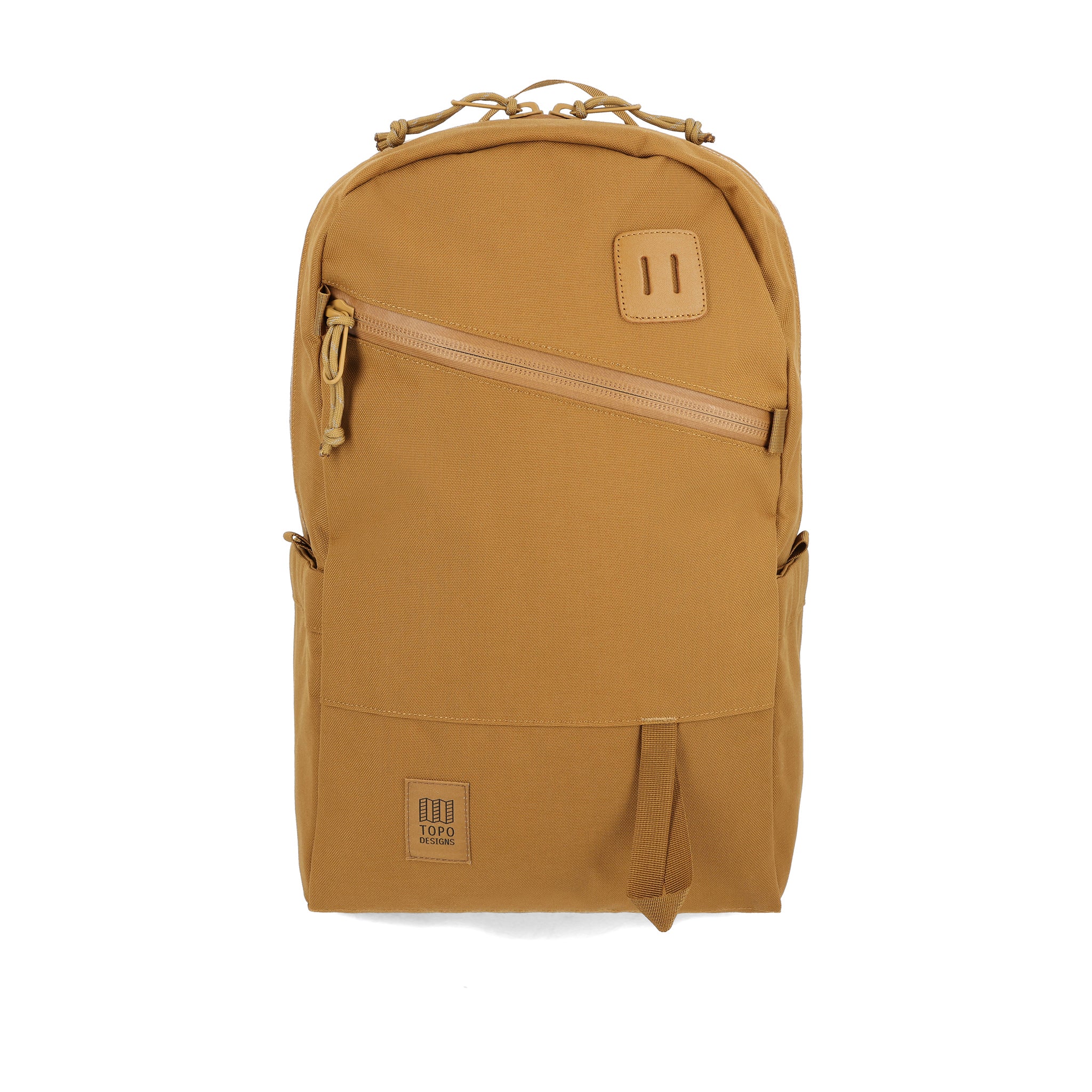 Topo Designs Daypack Tech 100% recycled nylon backpack with external laptop access in "Dark Khaki" brown