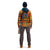 Back model shot of Topo Designs men's mountain organic cotton flannel shirt in "brick / mustard plaid" orange