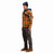 Side model shot of Topo Designs men's mountain organic cotton flannel shirt in "brick / mustard plaid" orange