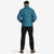 Back model shot of Topo Designs Men's Puffer recycled insulated Jacket in "Pond Blue"