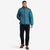 Front model shot of Topo Designs Men's Puffer recycled insulated Jacket in "Pond Blue"