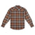 Back of Topo Designs men's mountain organic cotton flannel shirt in "earth / tan plaid" brown