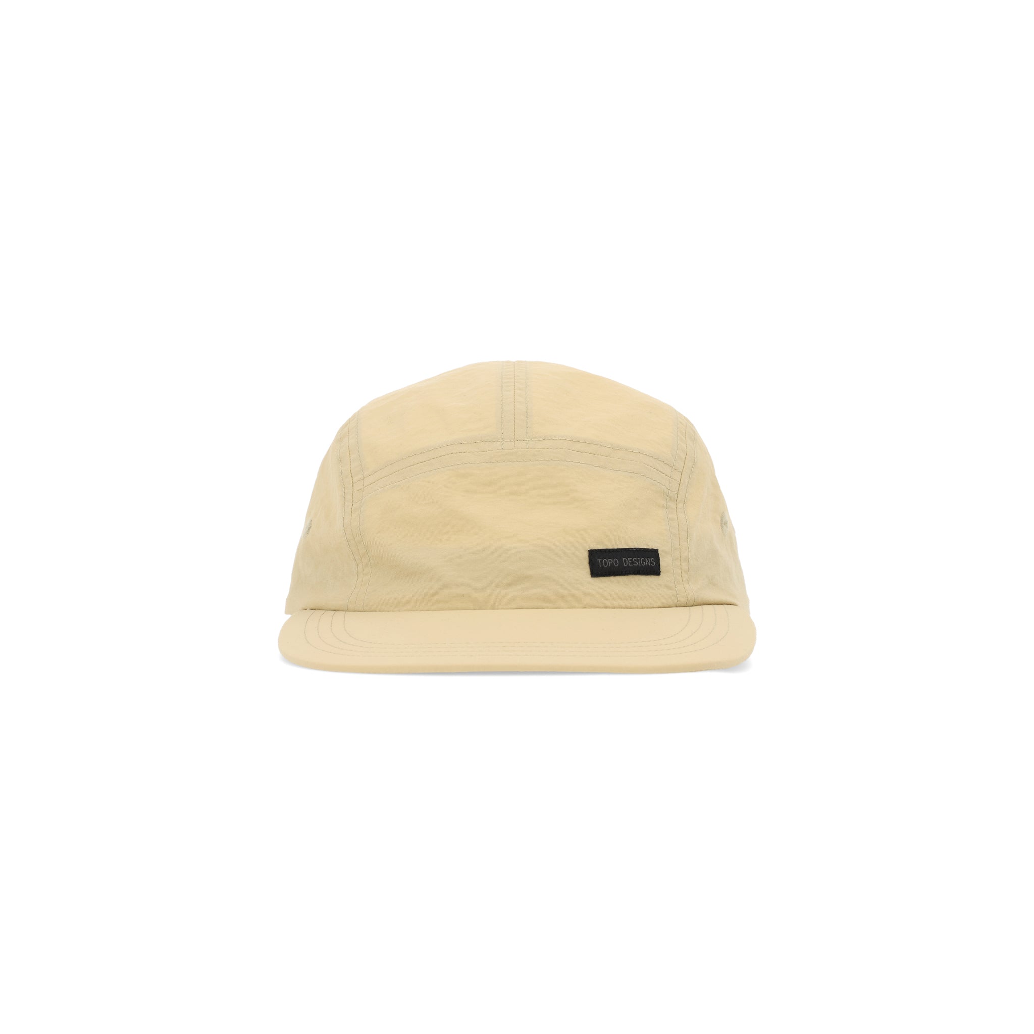 Topo Designs Nylon Camp 5-panel flat brim Hat in "Tan" brown.