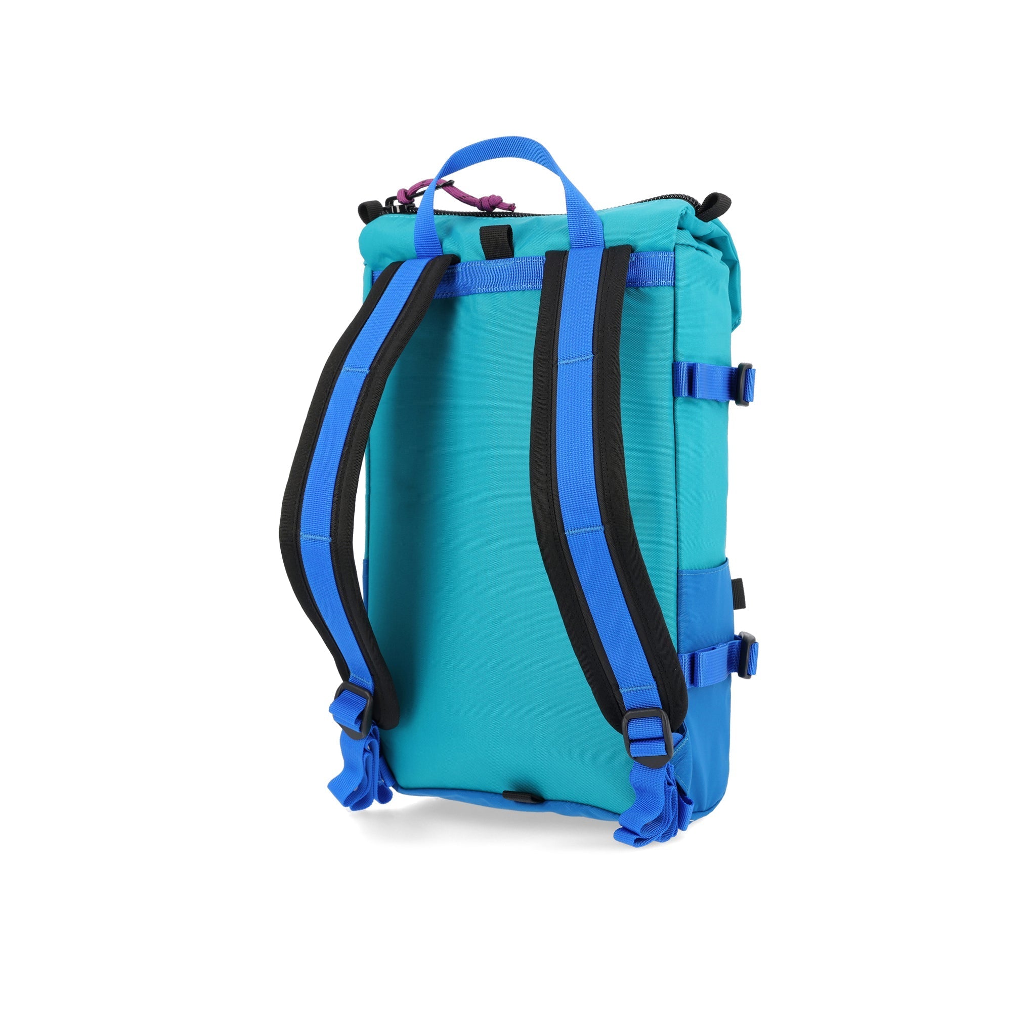 Back of Topo Designs Rover Pack Mini backpack in recycled "Tile Blue / Blue"