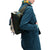 Side model shot of Topo Designs Women's Dirt Jacket 100% organic cotton shirt jacket in "pond blue"