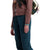 Front model shot of Topo Designs Women's Dirt Pants in 100% organic cotton with drawstring waist in "Pond Blue"