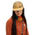 Model wearing Topo Designs Global mesh back Hat in "Khaki" brown. Unstructured 5-panel flexible brim packable hat.