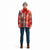 Front model shot of Topo Designs Women's Mountain Shirt Jacket in "red / yellow plaid". Show on  "brown / natural plaid"