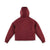 Back of Topo Designs Women's Puffer Primaloft insulated Hoodie jacket in "burgundy" red.