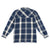 Back of Topo Designs Women's Mountain Shirt Jacket in "navy / white plaid"