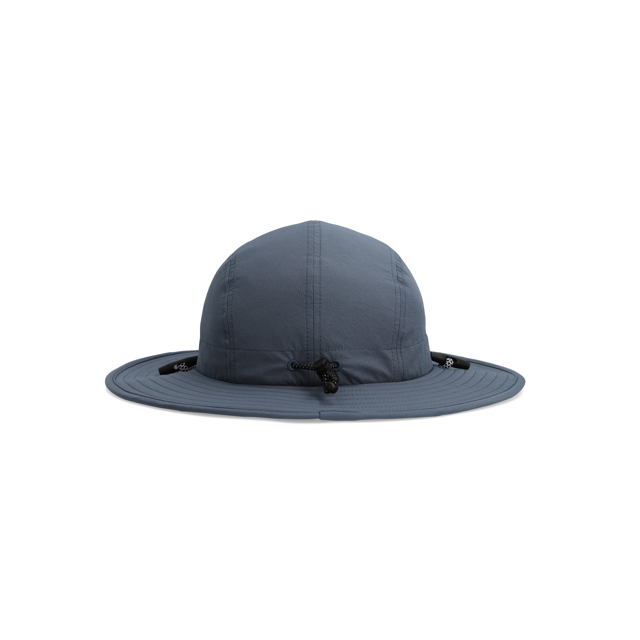 Back Shot of Topo Designs Sun Hat with original logo patch in "Stone Blue".
