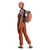 Side model shot of Topo Designs Session Pack laptop backpack in "Coral / Peppercorn"