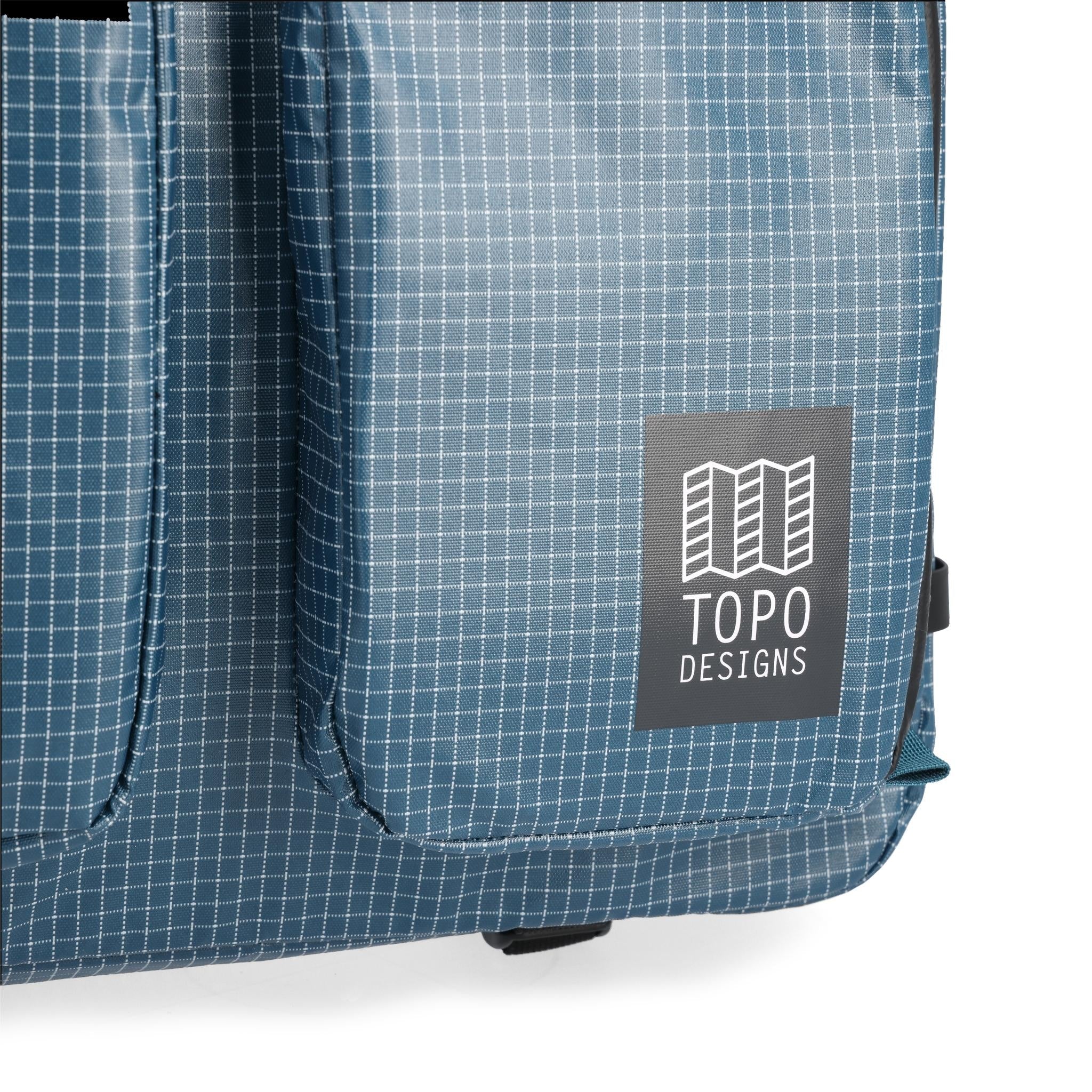 Detail shot of Topo Designs Apex Briefcase in "Pond Blue"