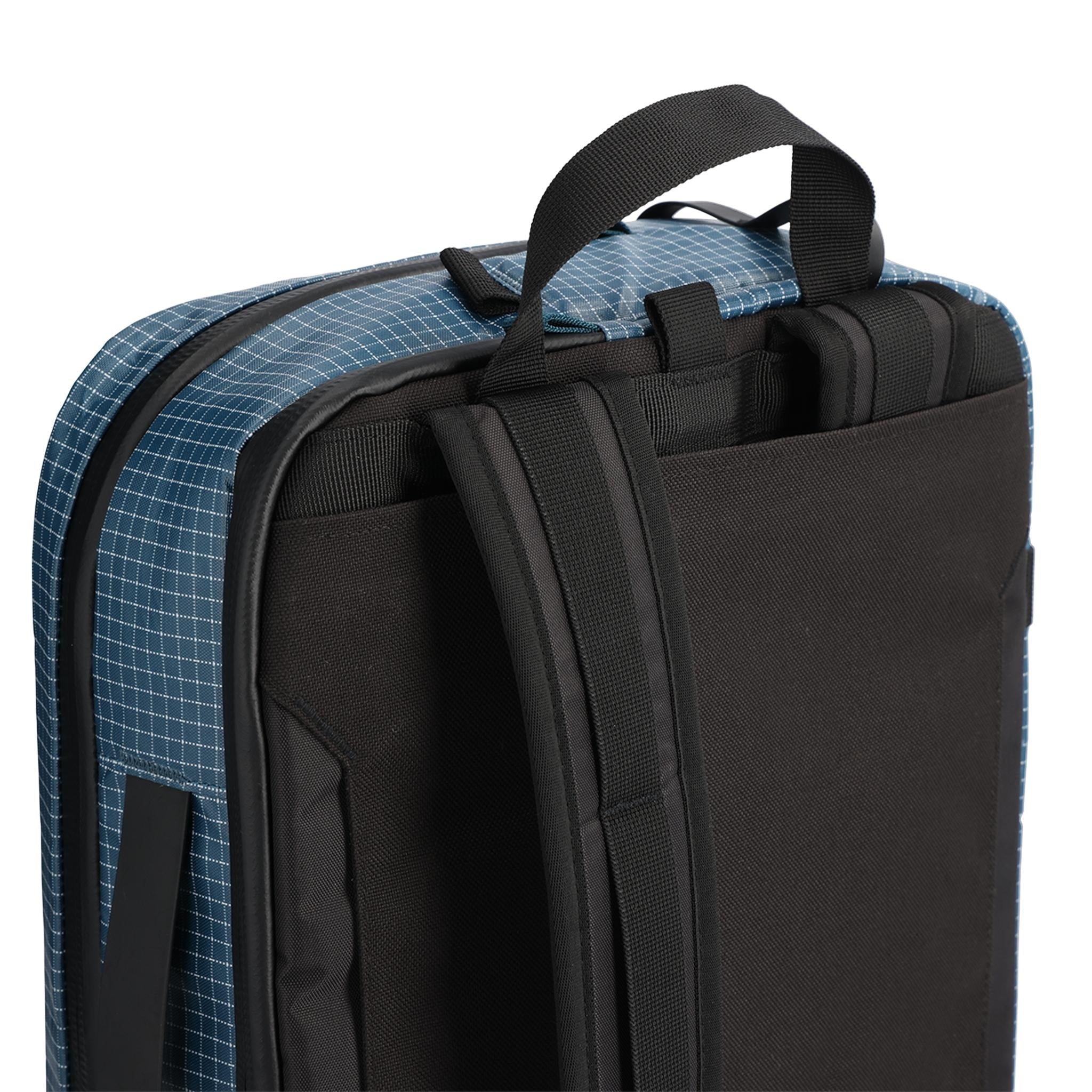 Detail shot of Topo Designs Apex Briefcase in "Pond Blue"