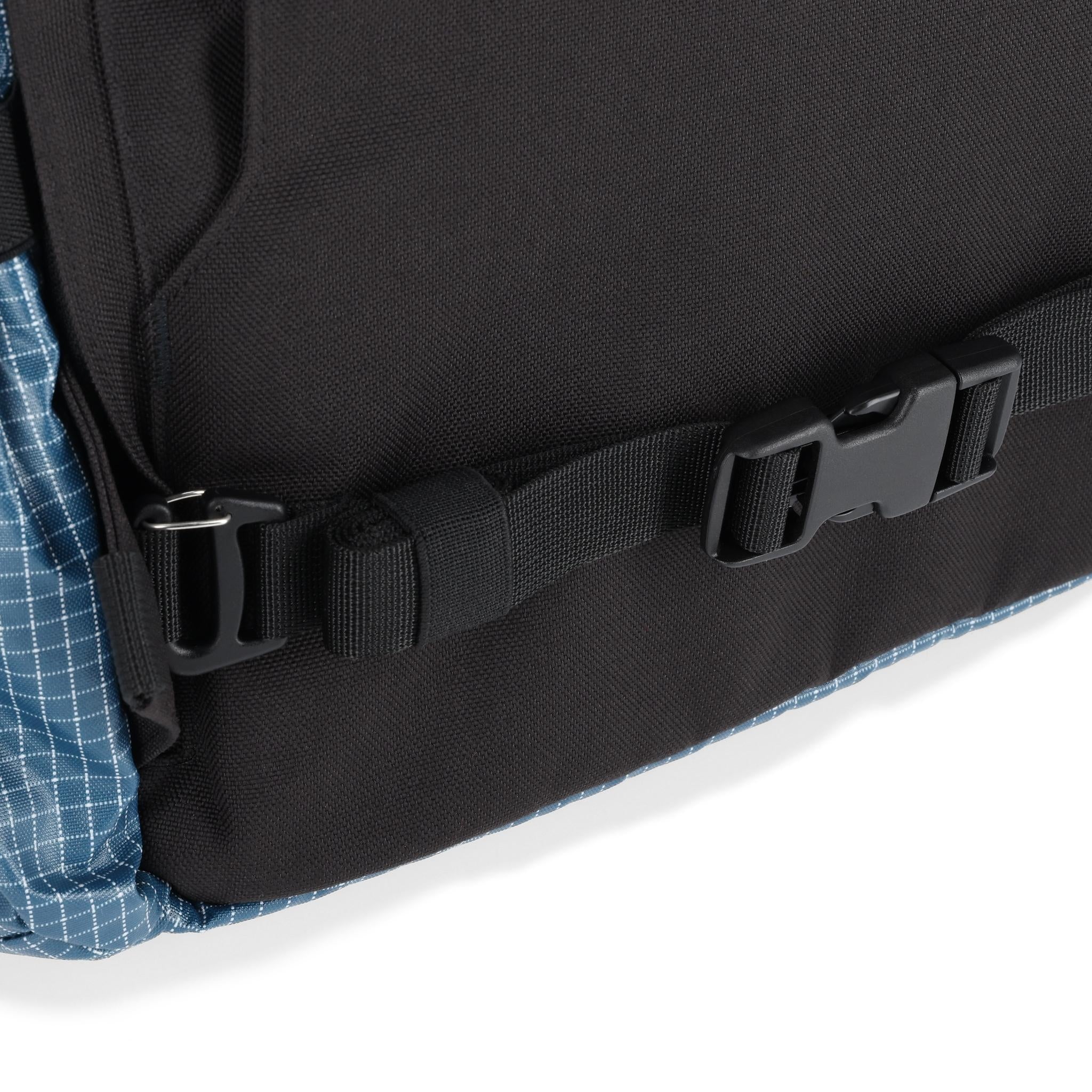 Detail shot of Topo Designs Apex Travel Bag 30L  in "Pond Blue"