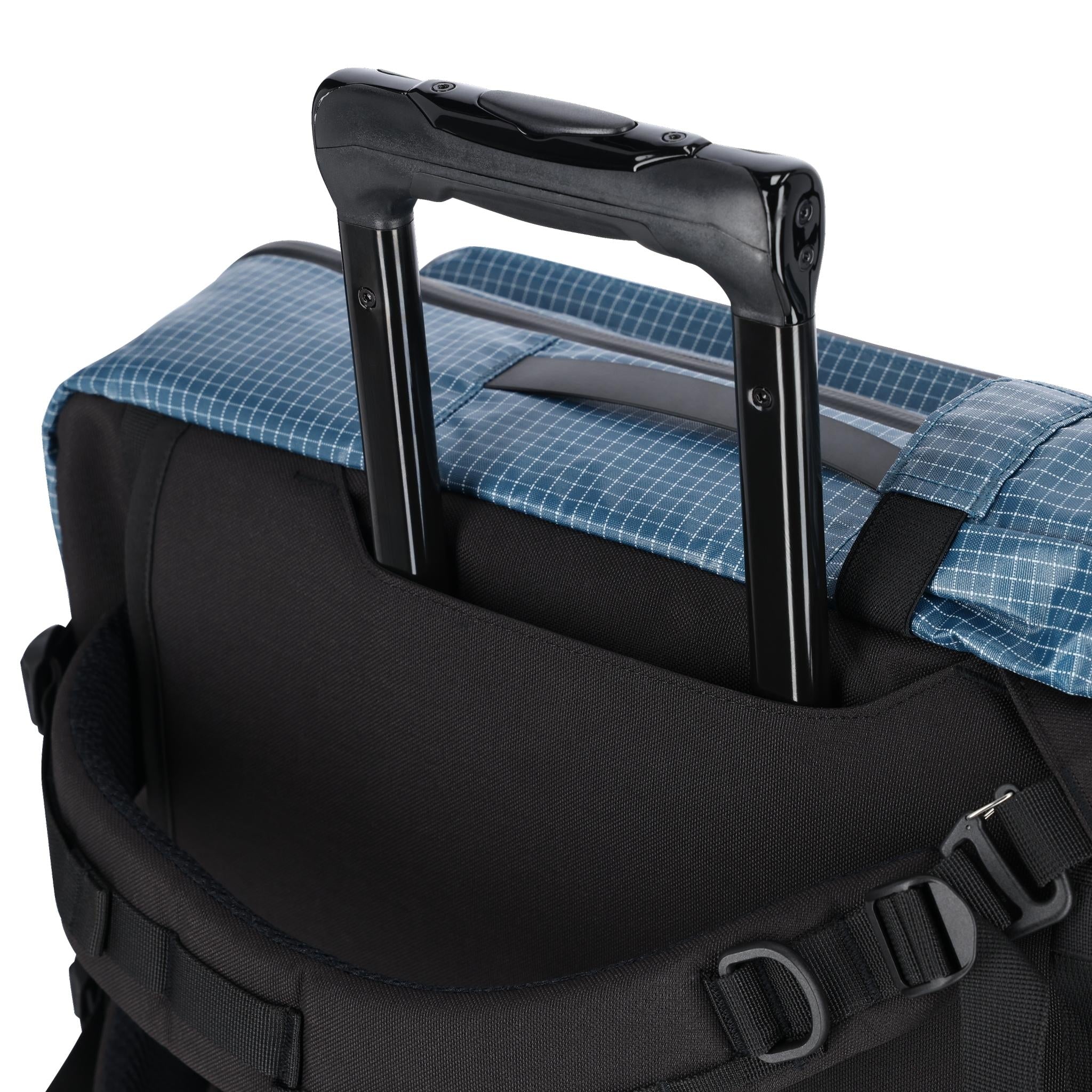 Detail shot of Topo Designs Apex Travel Bag 30L  in "Pond Blue"