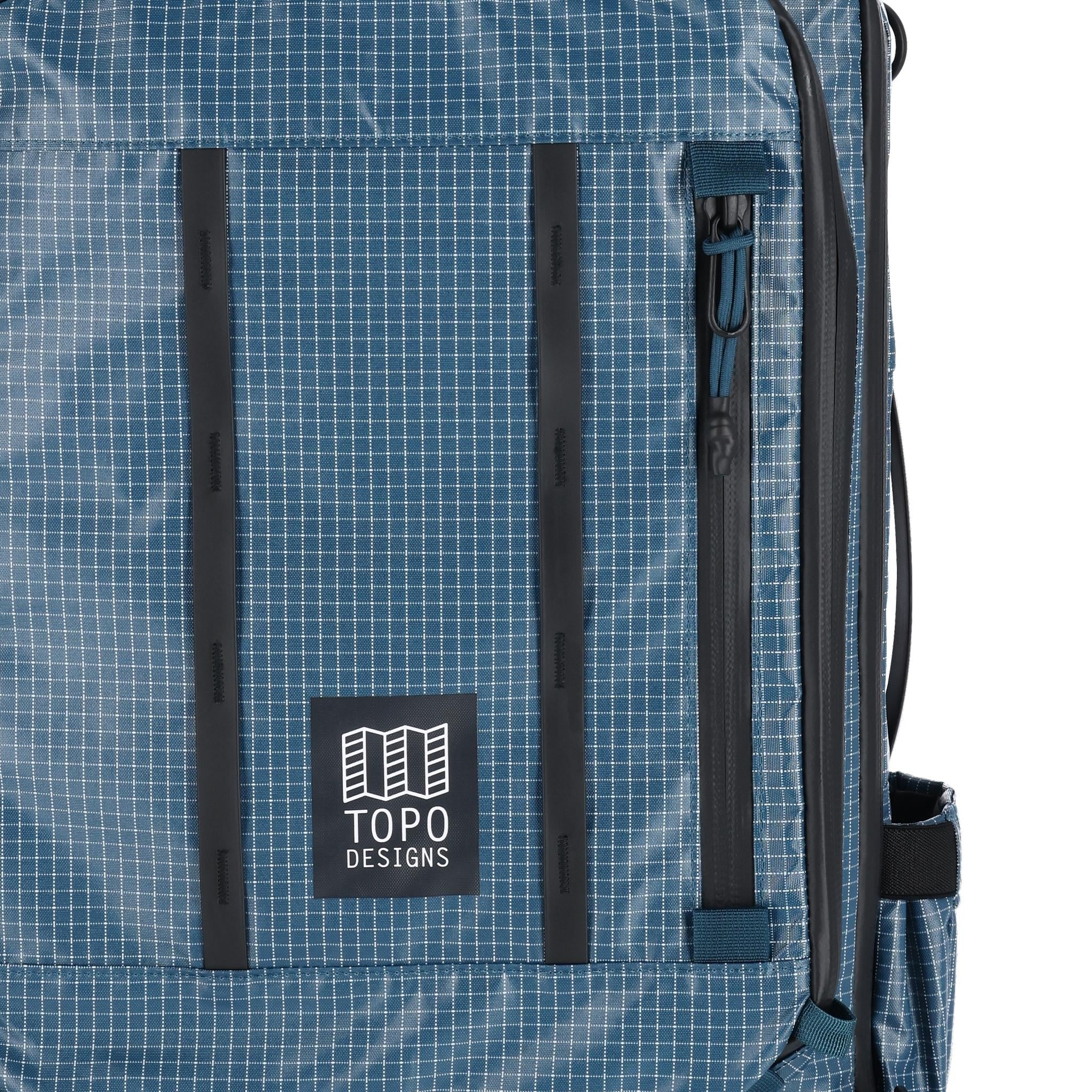 Detail shot of Topo Designs Apex Travel Bag 30L  in "Pond Blue"