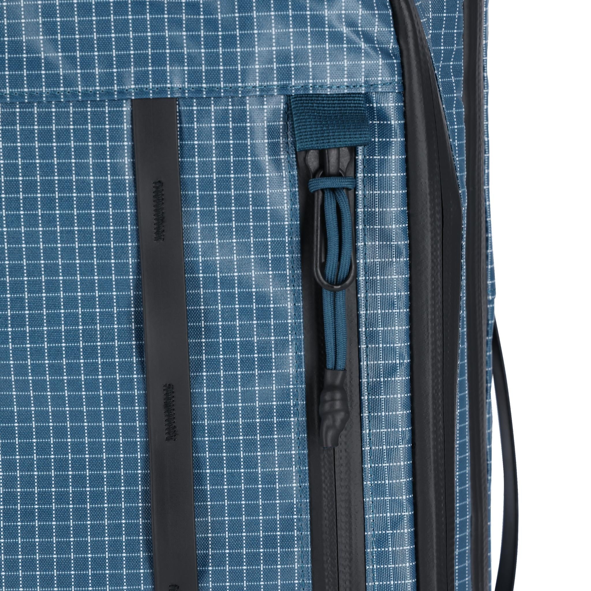 Detail shot of Topo Designs Apex Travel Bag 30L  in "Pond Blue"