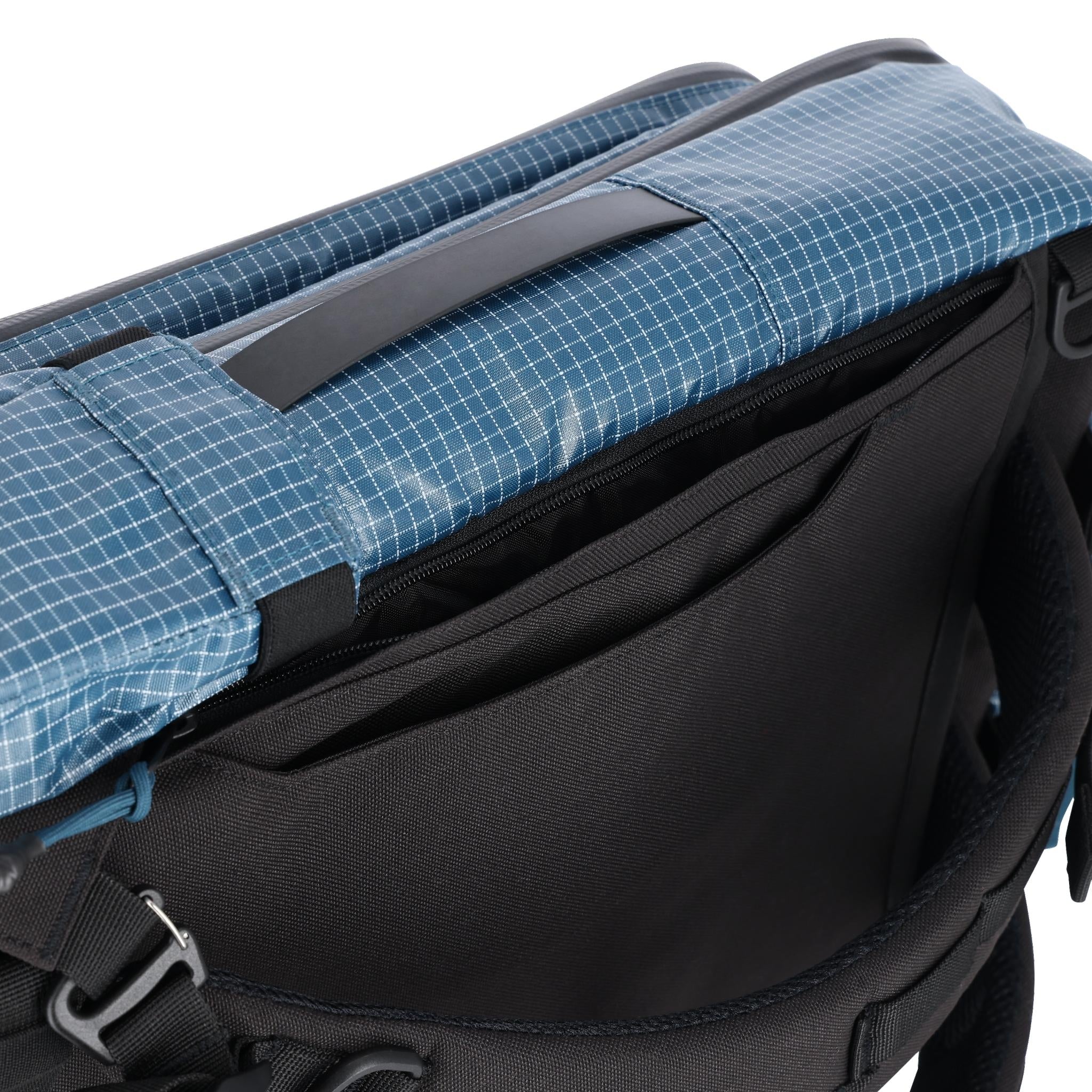 Detail shot of Topo Designs Apex Travel Bag 30L  in "Pond Blue"