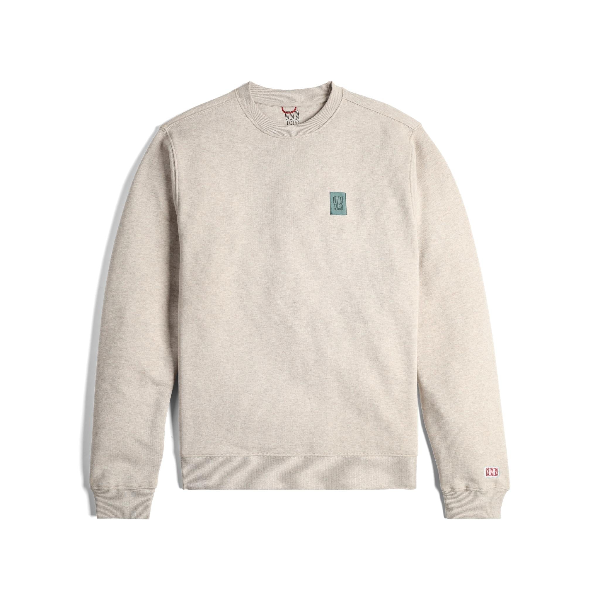 Front View of Topo Designs Label Sweatshirt - Unisex in "Oatmeal Heather"