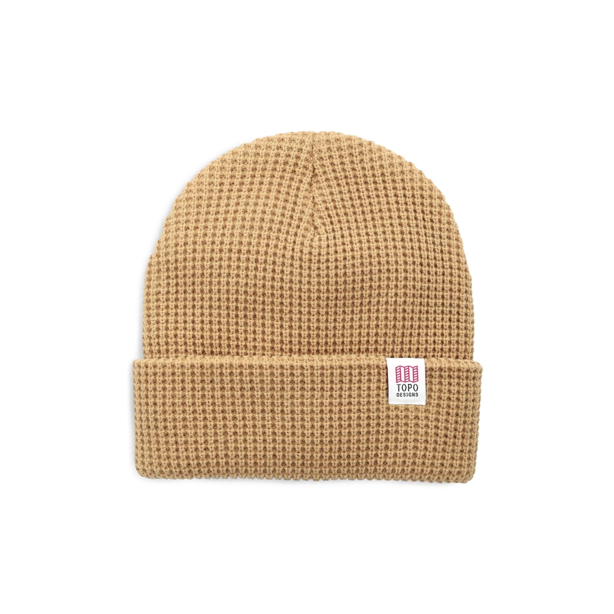 Front View of Topo Designs Waffle Knit Beanie in "Sahara"