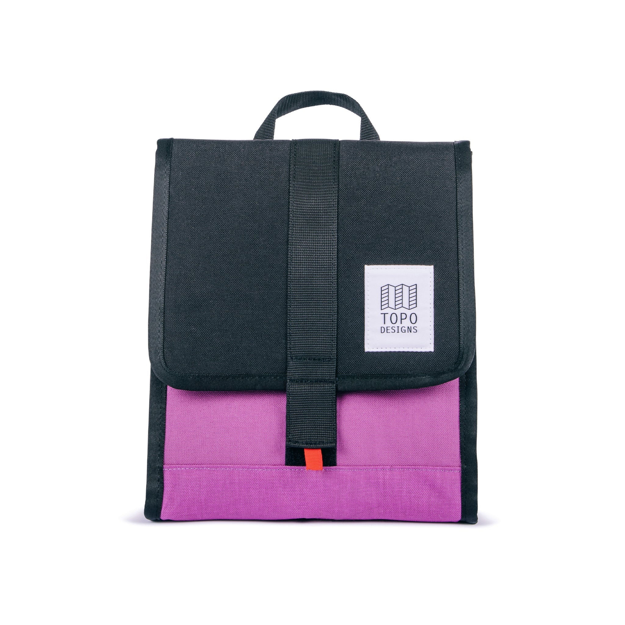 Topo Designs Cooler Bag insulated lunch box in "Black / Grape" purple recycled nylon.