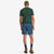 General back shot of Topo Designs Men's drawstring Dirt Shorts in 100% organic cotton pond blue on model.
