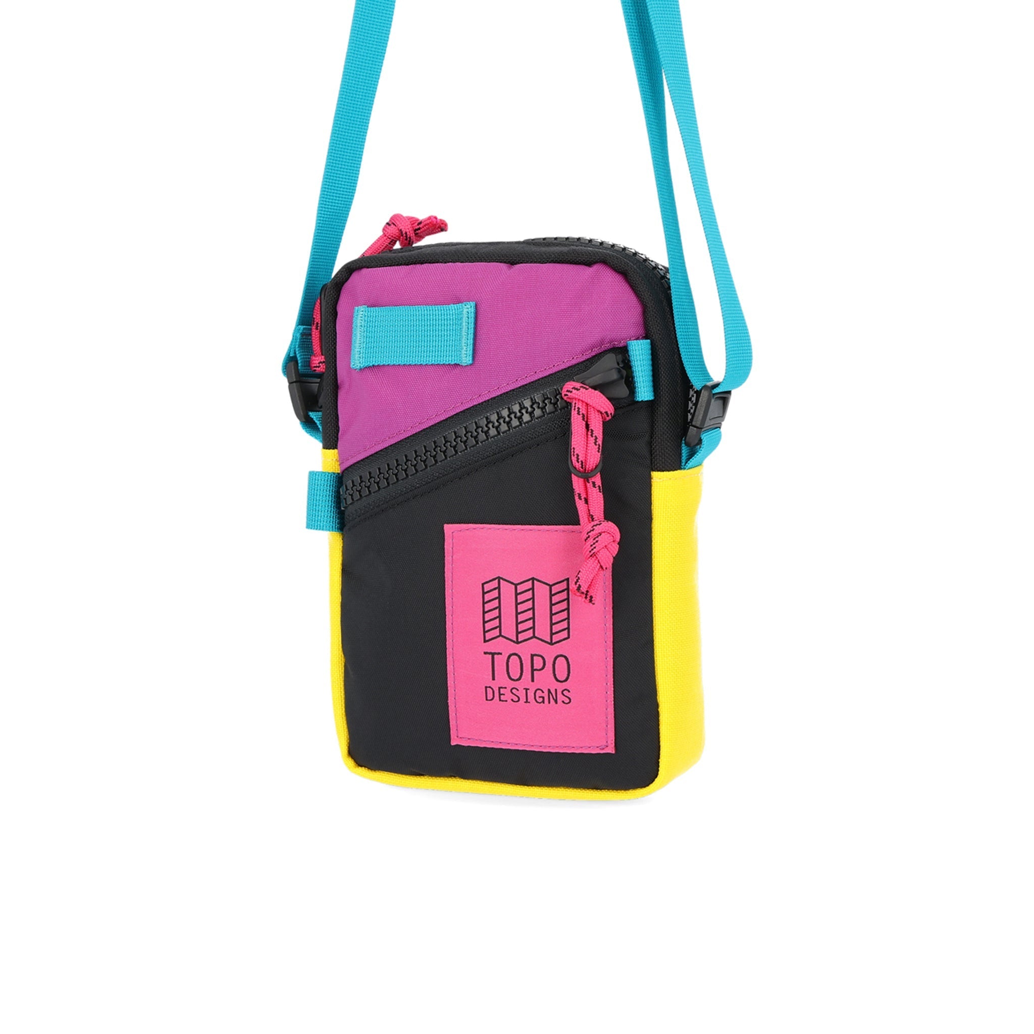 Topo Designs Mini Shoulder Bag crossbody travel purse in "Black / Grape" purple recycled nylon.