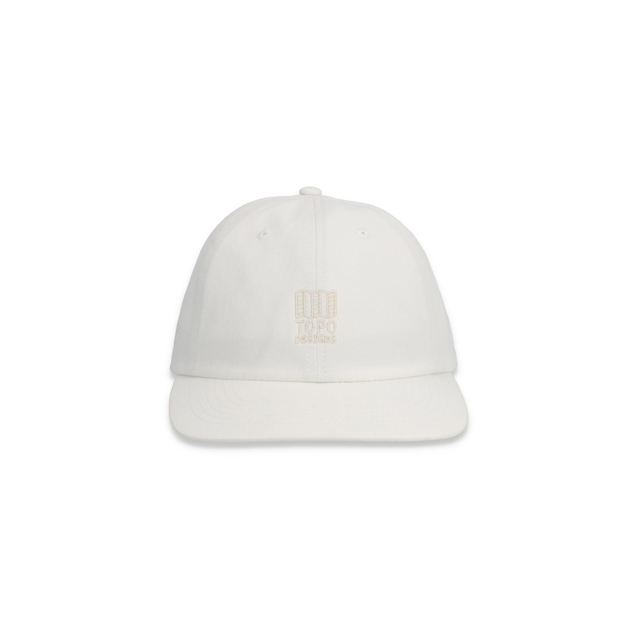 Topo Designs Mountain Ball Cap cotton embroidered logo baseball hat in "Natural" white.