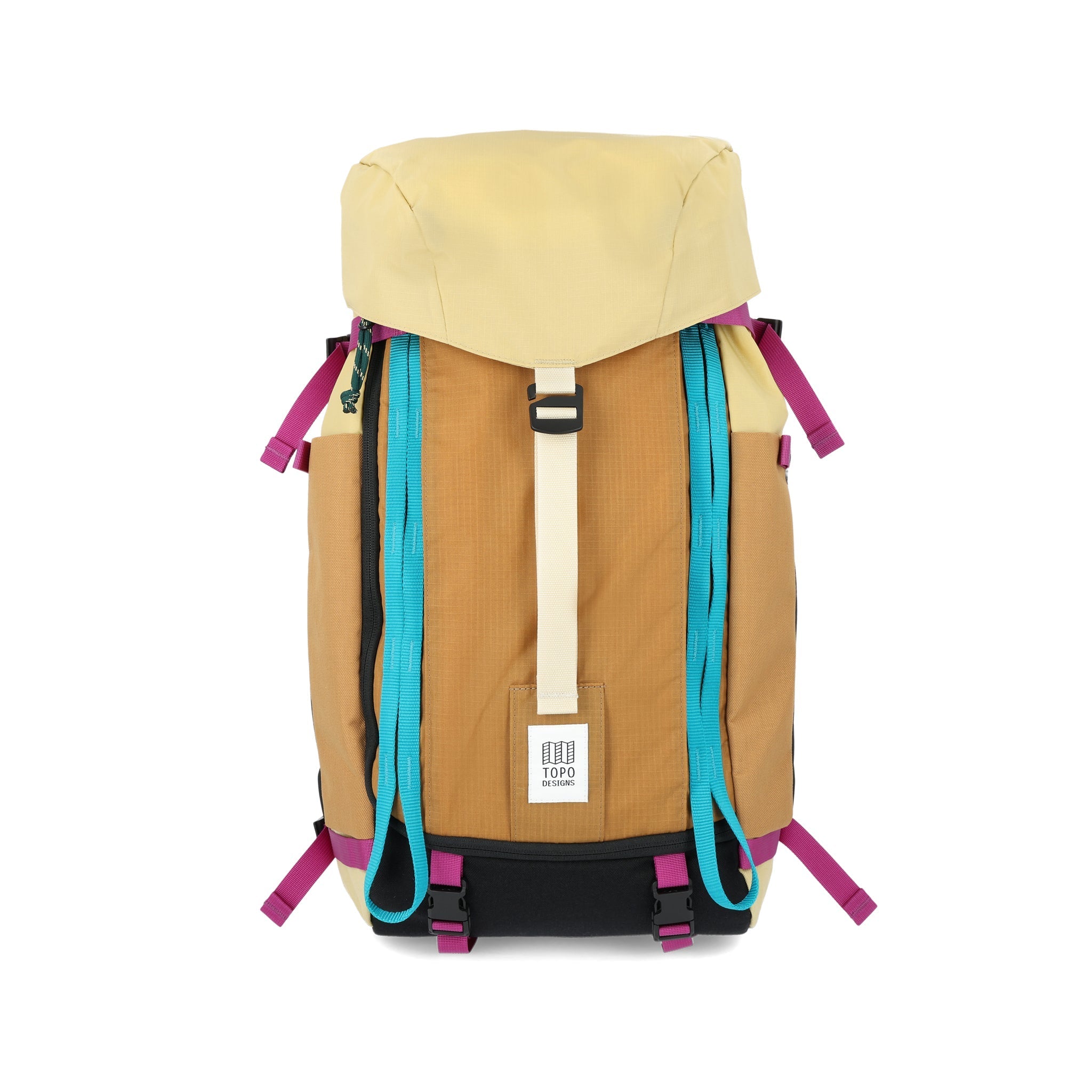 Topo Designs Mountain Pack 28L hiking backpack with external laptop sleeve access in lightweight recycled "Hemp / Bone Brown" nylon.