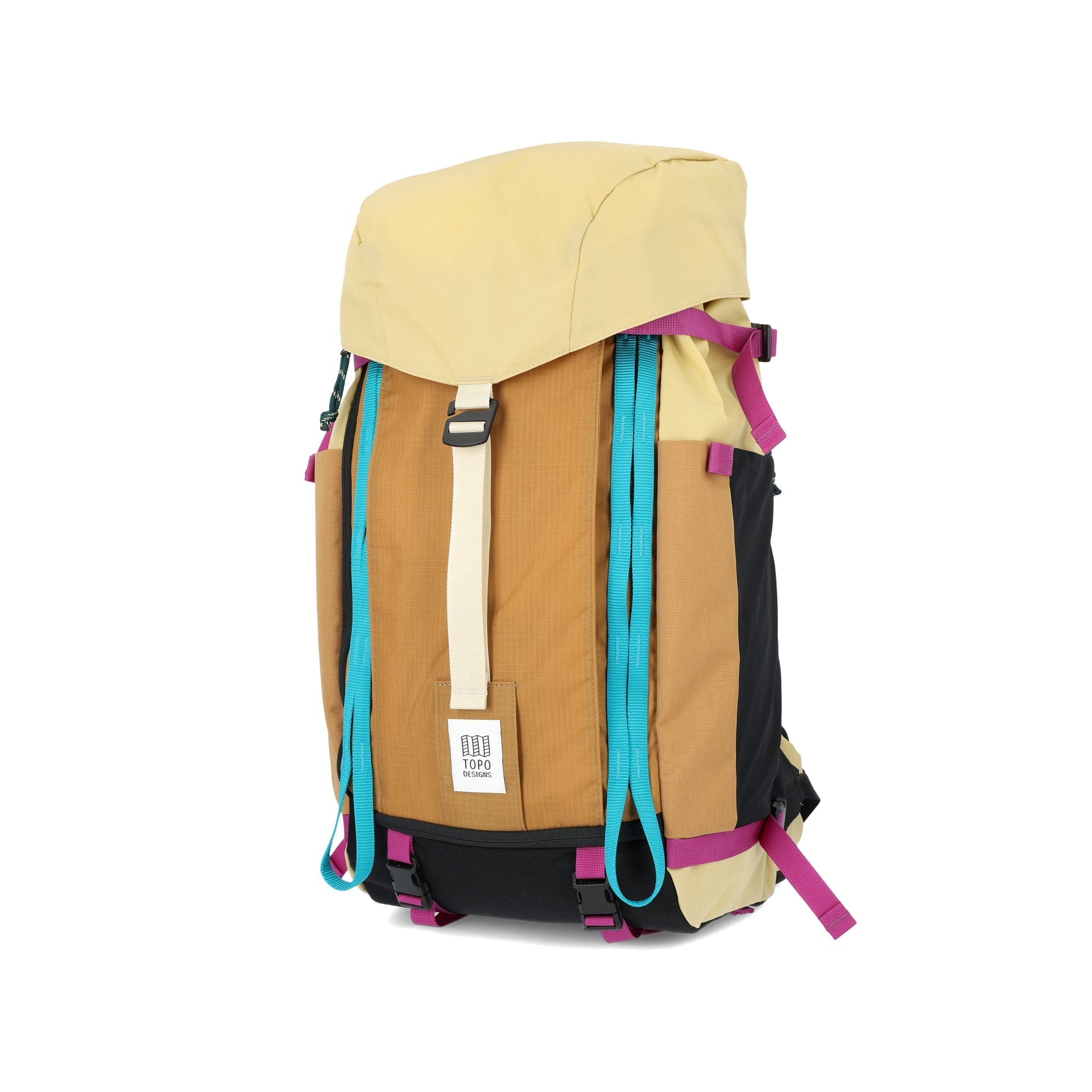 Topo Designs Mountain Pack 28L hiking backpack with external laptop sleeve access in lightweight recycled "Hemp / Bone Brown" nylon.