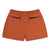 Back zipper pockets on Topo Designs Women's Global lightweight quick dry travel Shorts in "Brick" orange.