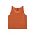 PackFast packing band on back of Topo Designs Women's 30+ UPF moisture wicking River Tank top in clay orange terrazzo print.