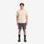 On model front shot of Topo Designs Men's drawstring Dirt Shorts 100% organic cotton in "Charcoal" gray.