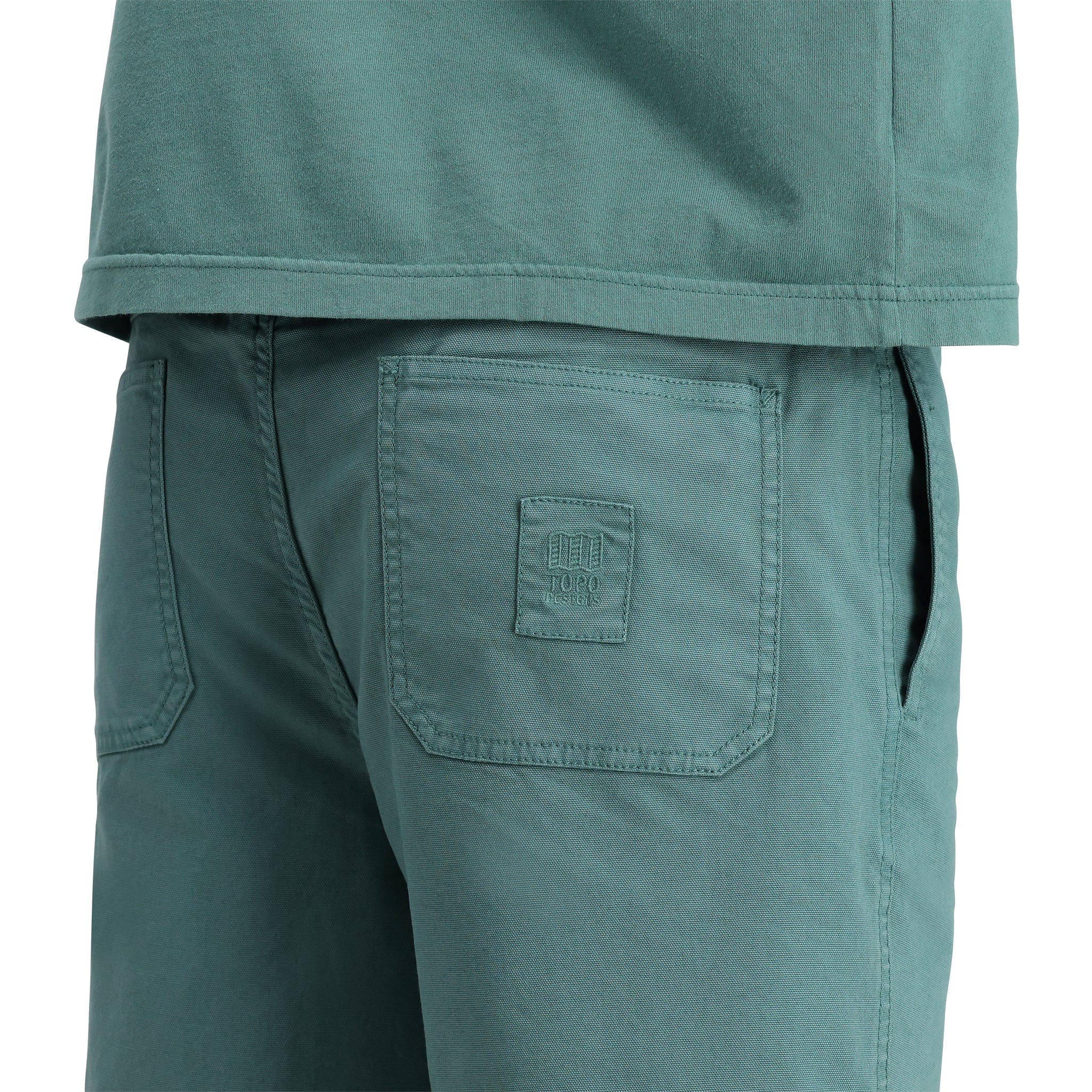 Detail shot of Topo Designs Dirt Shorts - Men's in "Sea Pine"