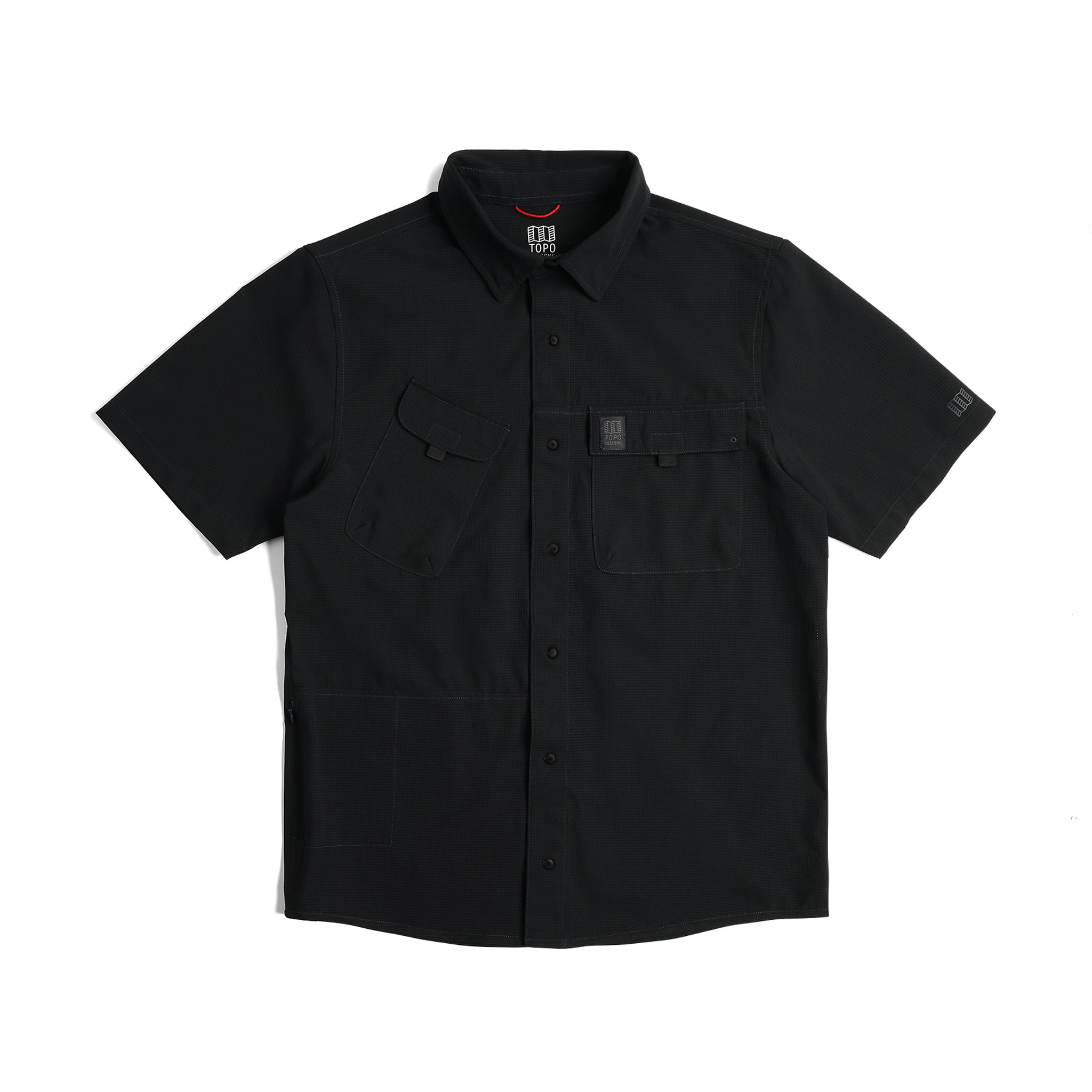 Front View of Topo Designs Retro River Shirt Ss - Men's in "Black"