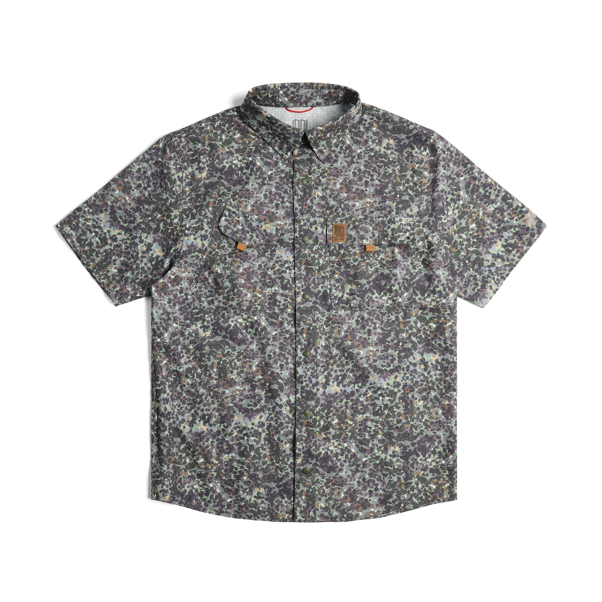 Front View of Topo Designs Retro River Shirt Ss - Men's in "Olive Meteor"