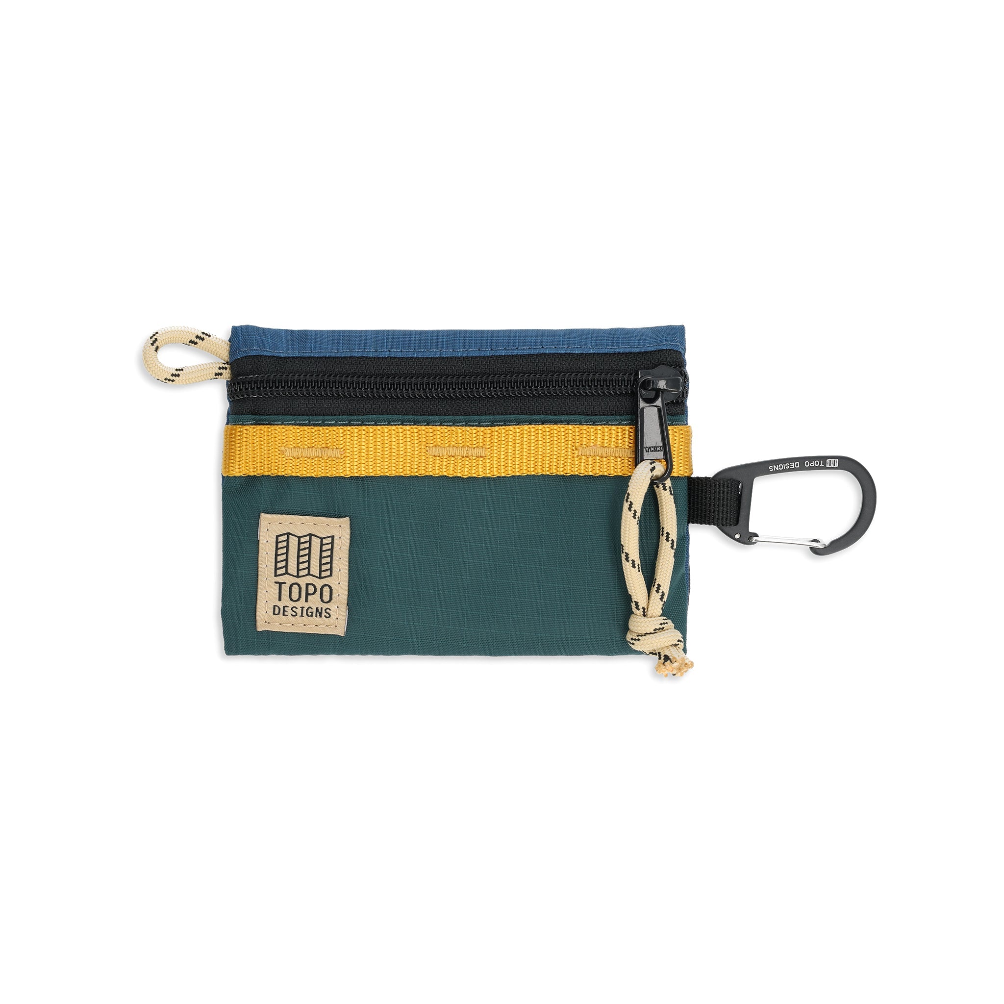 Front View of Topo Designs Mountain Accessory Bag in "Pond Blue / Forest"