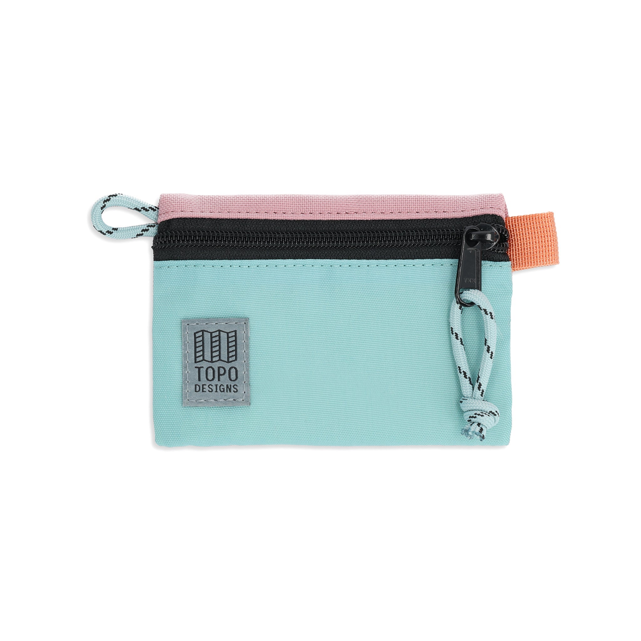 Front View of Topo Designs Accessory Bags in size "Micro" "Rose / Geode Green"