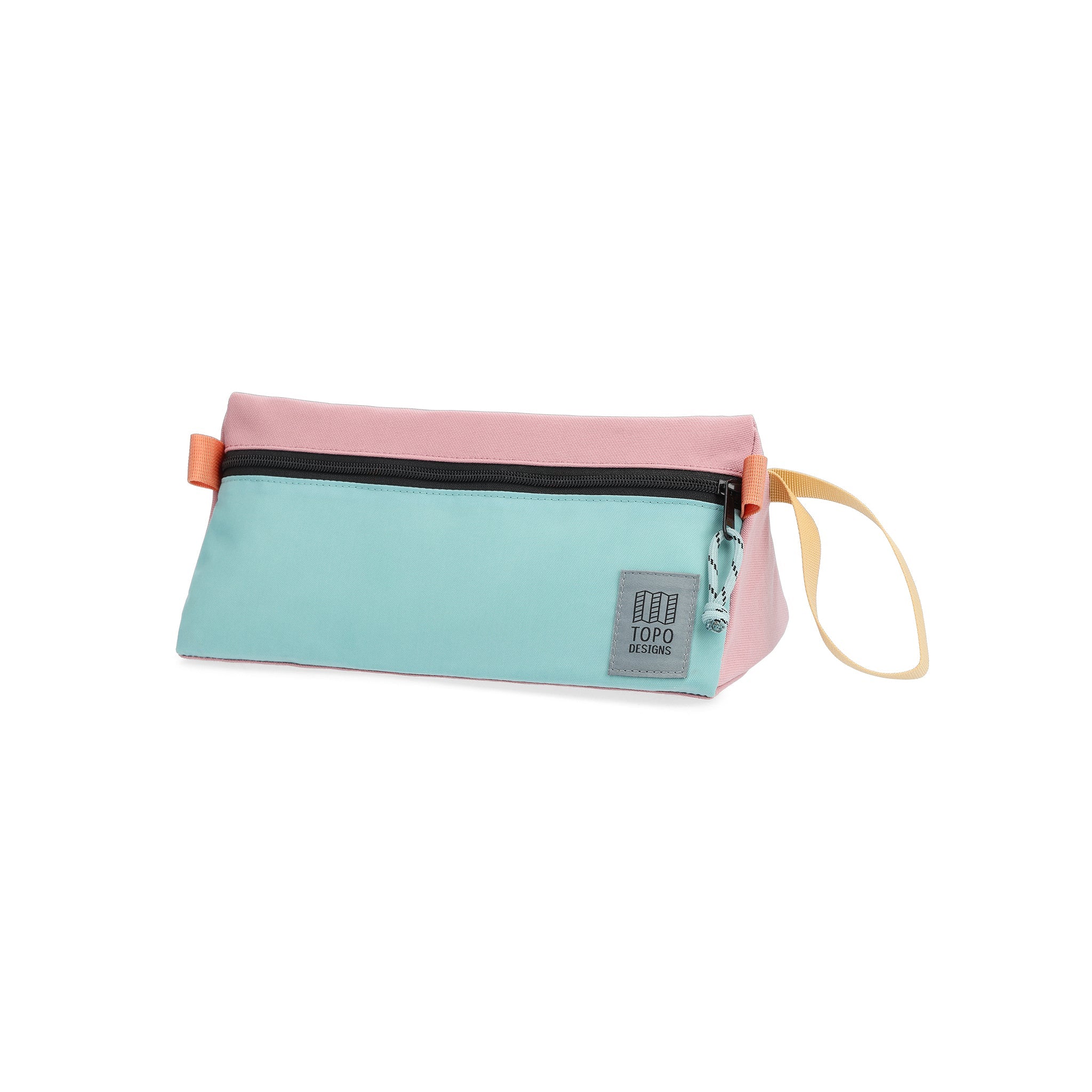 Front View of Topo Designs Dopp Kit in "Rose / Geode Green"