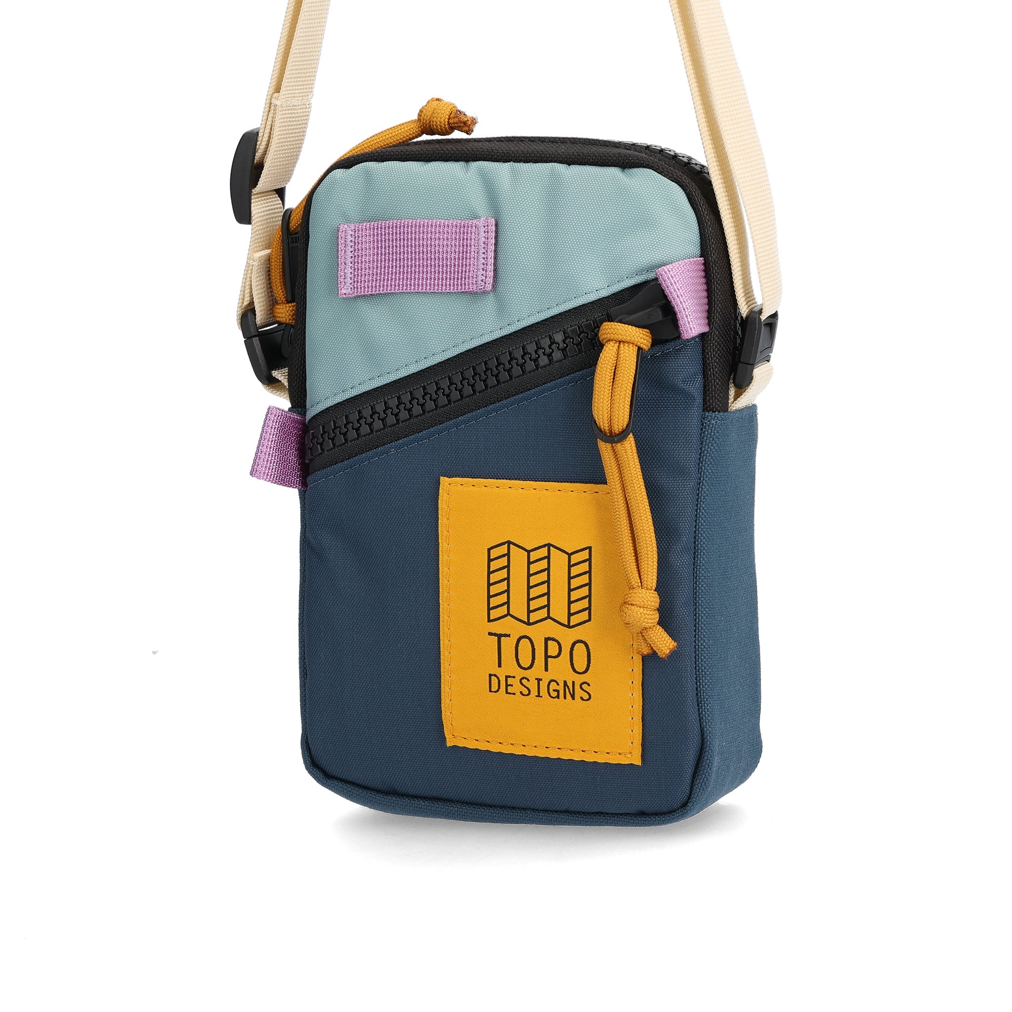 Front View of Topo Designs Mini Shoulder Bag in "Pond Blue / Sage"