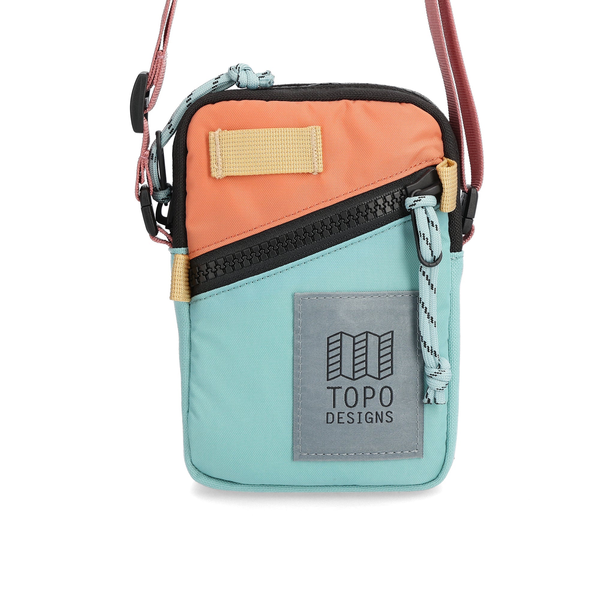 Front View of Topo Designs Mini Shoulder Bag in "Rose / Geode Green"