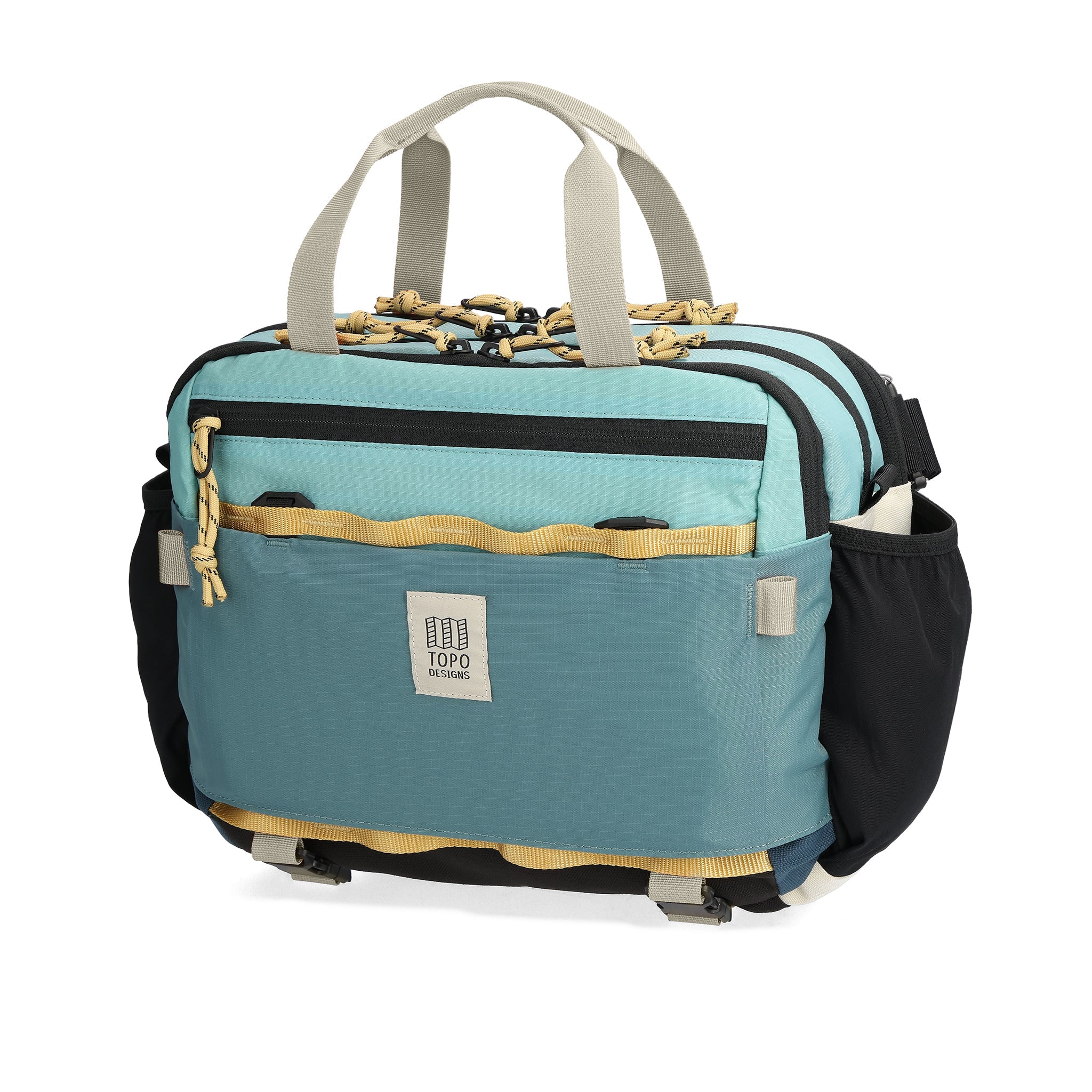 Front View of Topo Designs Mountain Cross Bag in "Geode Green / Sea Pine"